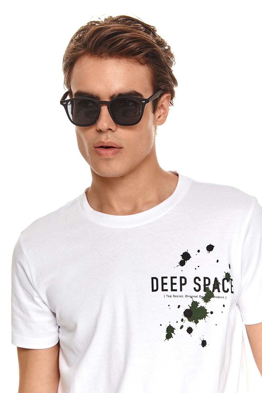 Top Secret, Tricou de bumbac cu imprumeu pe piept, Alb/Negru