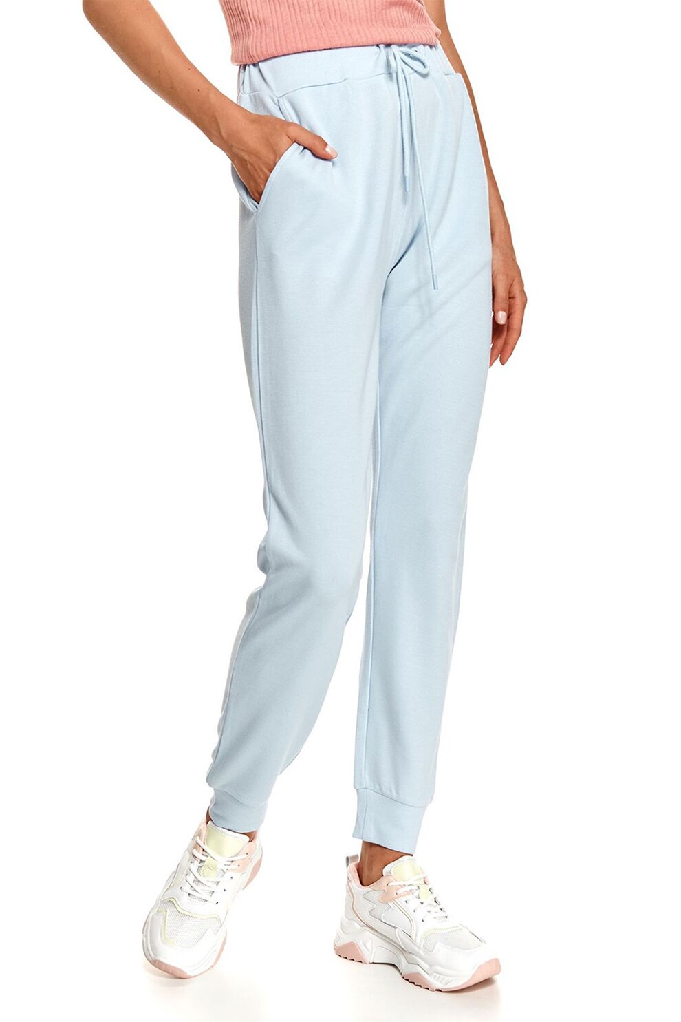 Top Secret, Pantaloni sport cu talie inalta si snur, Albastru deschis