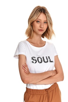 Top Secret, Tricou de bumbac cu imprumeu text, Alb/Negru Top Secret, Tricou de bumbac cu imprumeu text, Alb/Negru