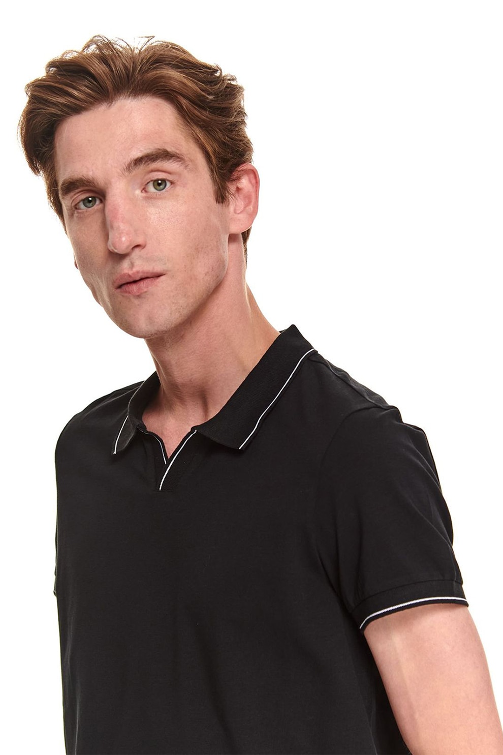 Top Secret, Tricou polo cu dungi contrastante, Negru