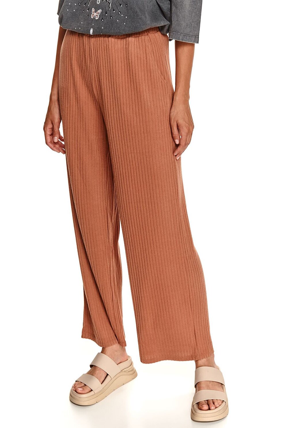 Top Secret, Pantaloni cu talie inalta si aspect striat, Oranj persan