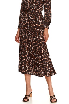 Top Secret, Fusta cu talie inalta si animal print, Negru/Maro Top Secret, Fusta cu talie inalta si animal print, Negru/Maro