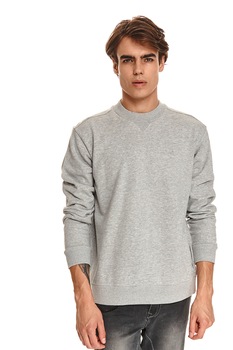 Top Secret, Bluza sport din amestec de bumbac si garnituri striate, Gri melange Top Secret, Bluza sport din amestec de bumbac si garnituri striate, Gri melange