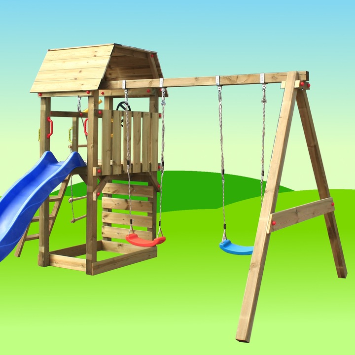 Green Dino Happiness Roof Double kerti játszótér