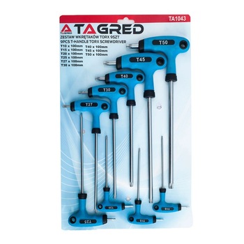 Set 9 surubelnite hexagonale torx, Tagred, maner T ergonomic, din Cr-V Set 9 surubelnite hexagonale torx, Tagred, maner T ergonomic, din Cr-V