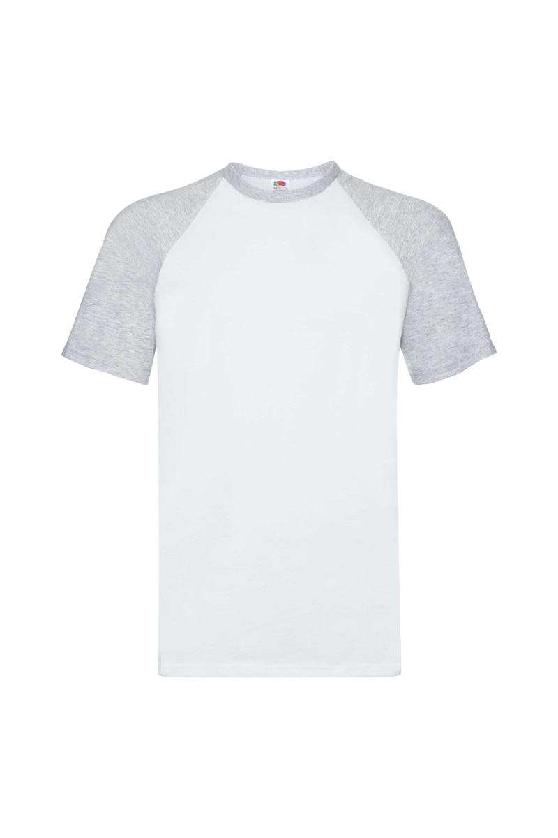 Tricou cu maneca scurta barbati Fruit of the Loom Baseball, Bumbac, Alb/Gri