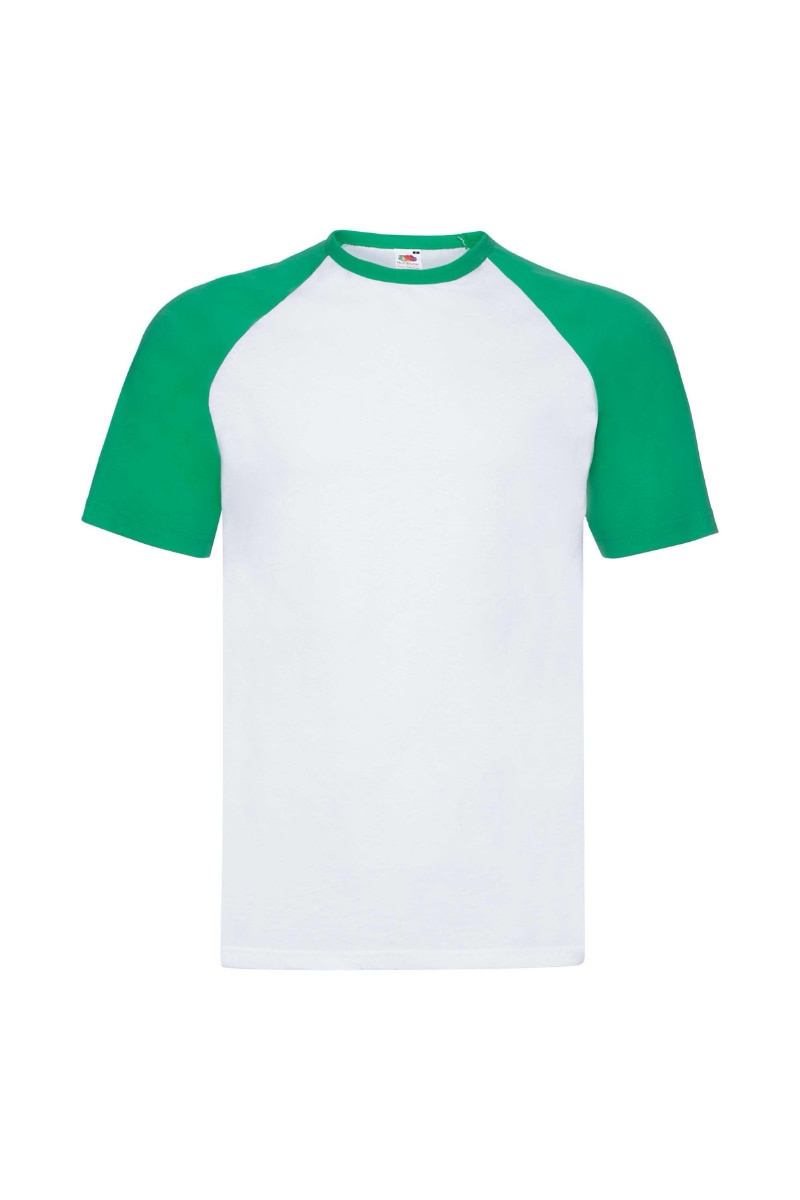 Tricou cu maneca scurta barbati Fruit of the Loom Baseball, Bumbac, Alb/verde