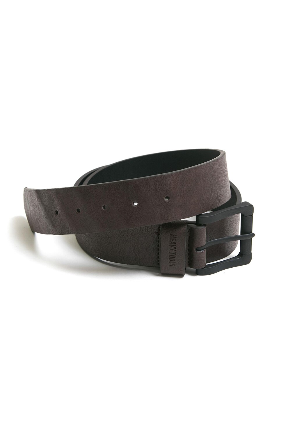 Heavy Tools, Curea din piele ecologica cu logo discret, Maro inchis