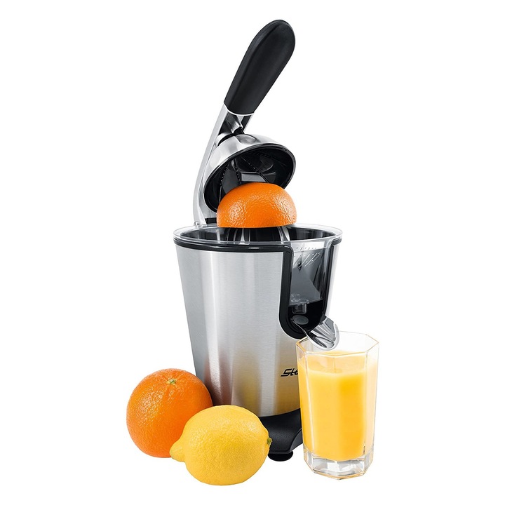 Presa electrica citrice Steba, ZP 2, silentios, carcasa din otel inoxidabil, sita pentru seminte si pulpa, con de presare, pornire/oprire automata, argintiu
