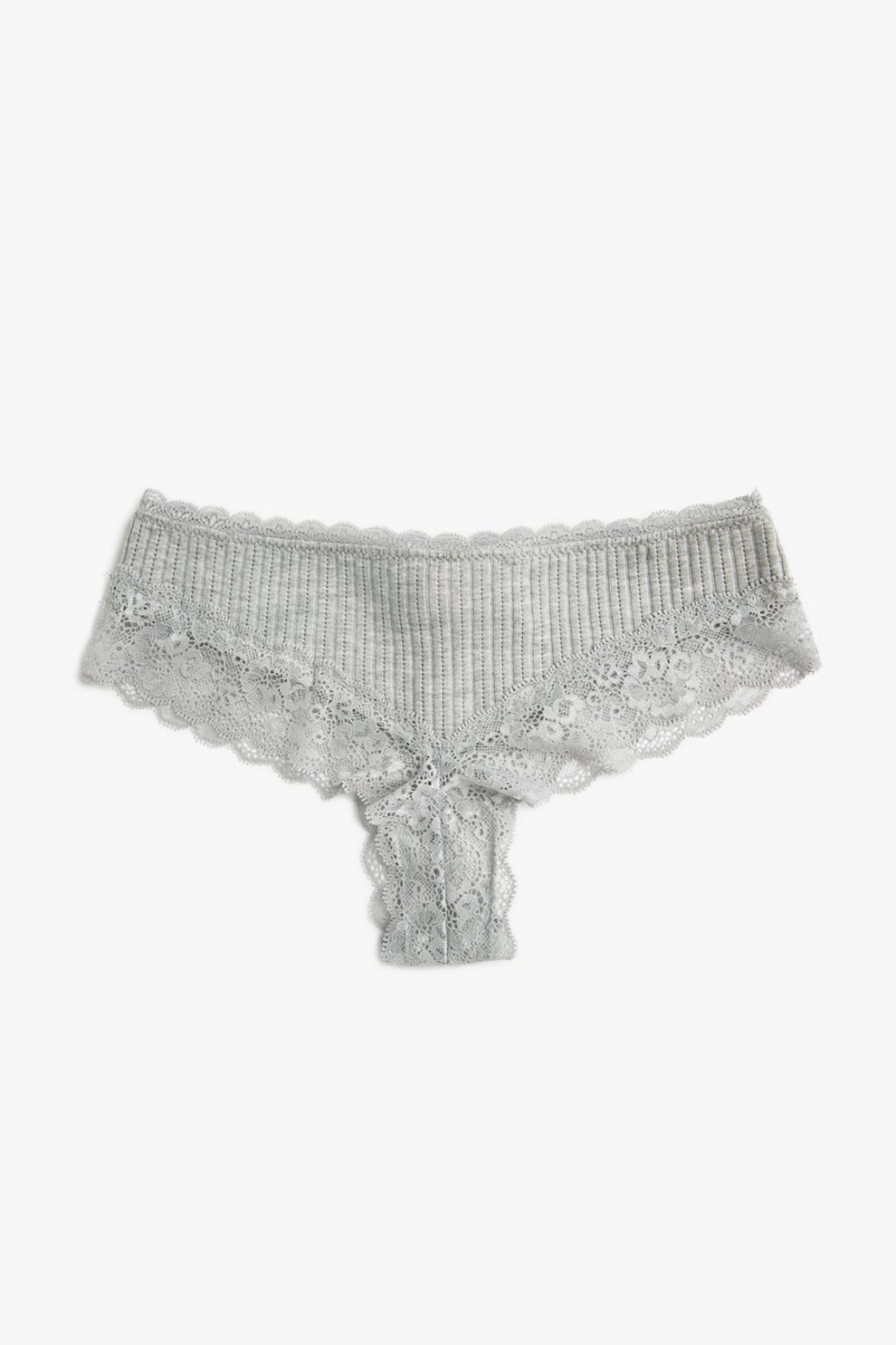 KOTON, Chiloti brazilieni cu insertii din dantela, Gri deschis, S