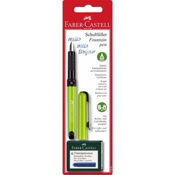 Stilou scolar Faber-Castell Vario cu 6 cartuse, Verde Stilou scolar Faber-Castell Vario cu 6 cartuse, Verde