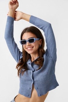 KOTON, Cardigan cu model cu torsade si cu nasturi, Albastru azur KOTON, Cardigan cu model cu torsade si cu nasturi, Albastru azur