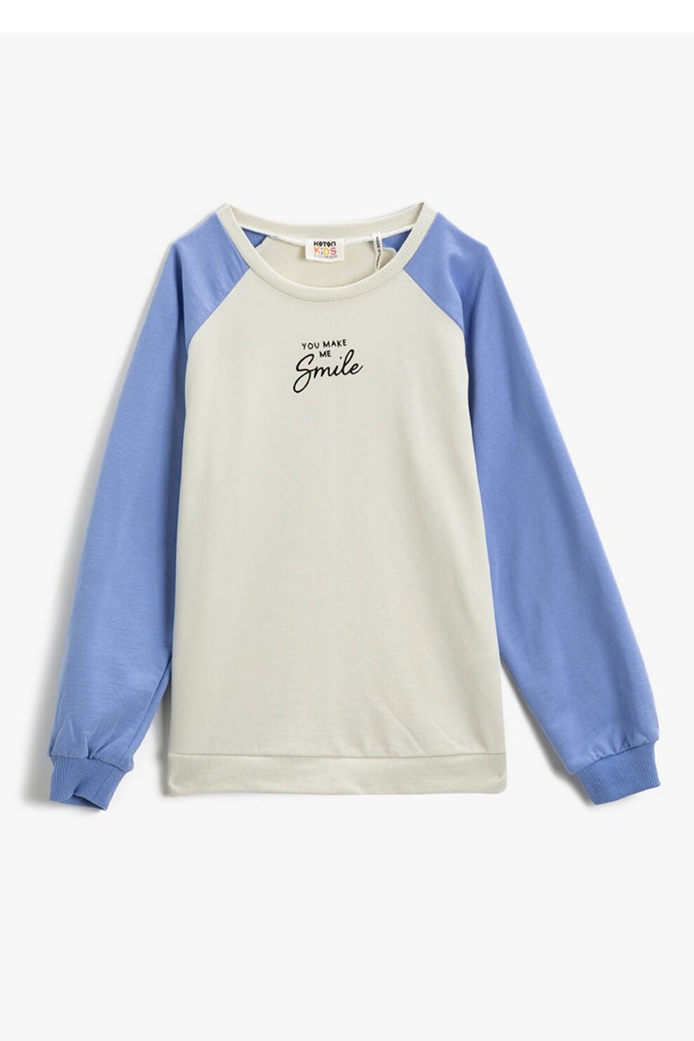 KOTON, Bluza sport cu model colorblock si imprimeu text, Bej deschis/albastru lavanda
