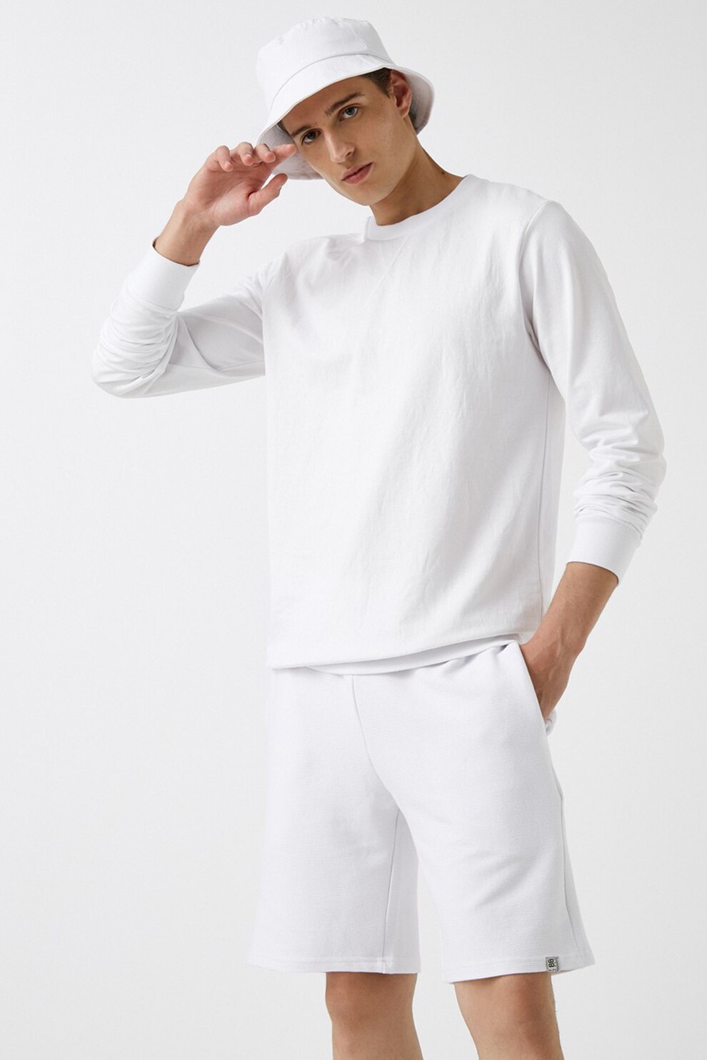 KOTON, Bluza sport din amestec de bumbac cu decolteu la baza gatului, Alb