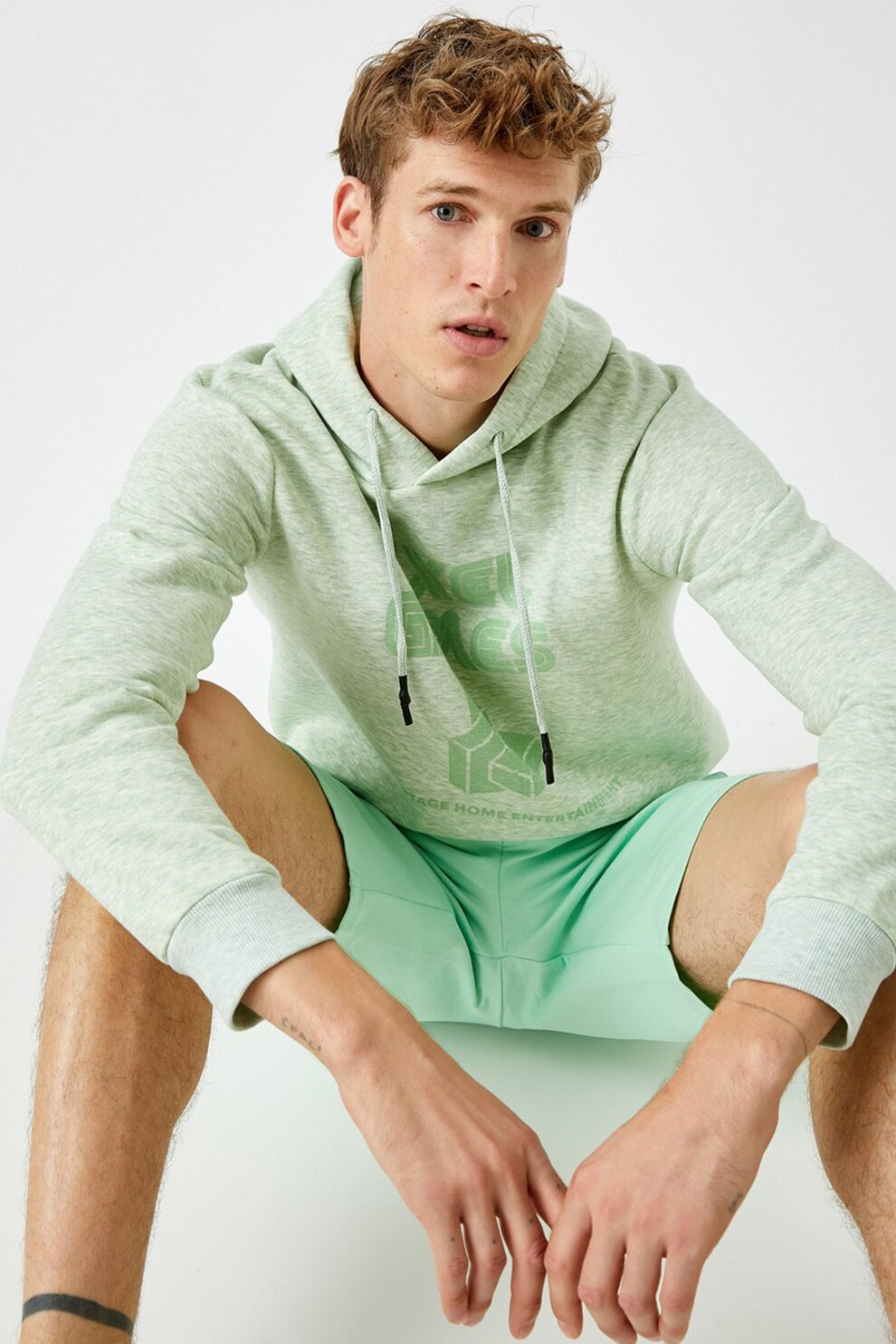 KOTON, Hanorac cu imprimeu si mansete striate, Verde menta