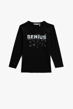 KOTON, Bluza din jerseu cu imprimeu grafic si text, Negru, 104-110 CM KOTON, Bluza din jerseu cu imprimeu grafic si text, Negru, 104-110 CM