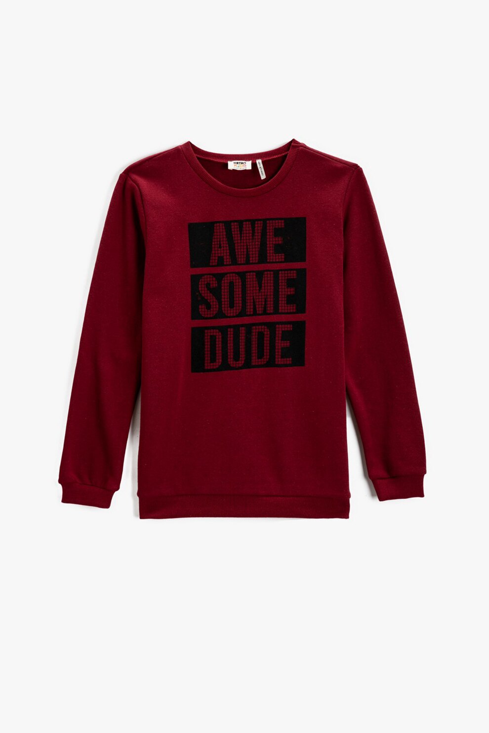 KOTON, Bluza sport cu decolteu la baza gatului si imprimeu, Rosu bordeaux/Negru