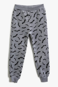 KOTON, Pantaloni sport cu imprimeu si talie elastica, Gri melange/Negru KOTON, Pantaloni sport cu imprimeu si talie elastica, Gri melange/Negru