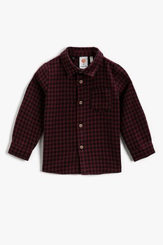 KOTON, Camasa cu model in carouri si buzunar pe piept, Rosu bordeaux/Negru KOTON, Camasa cu model in carouri si buzunar pe piept, Rosu bordeaux/Negru