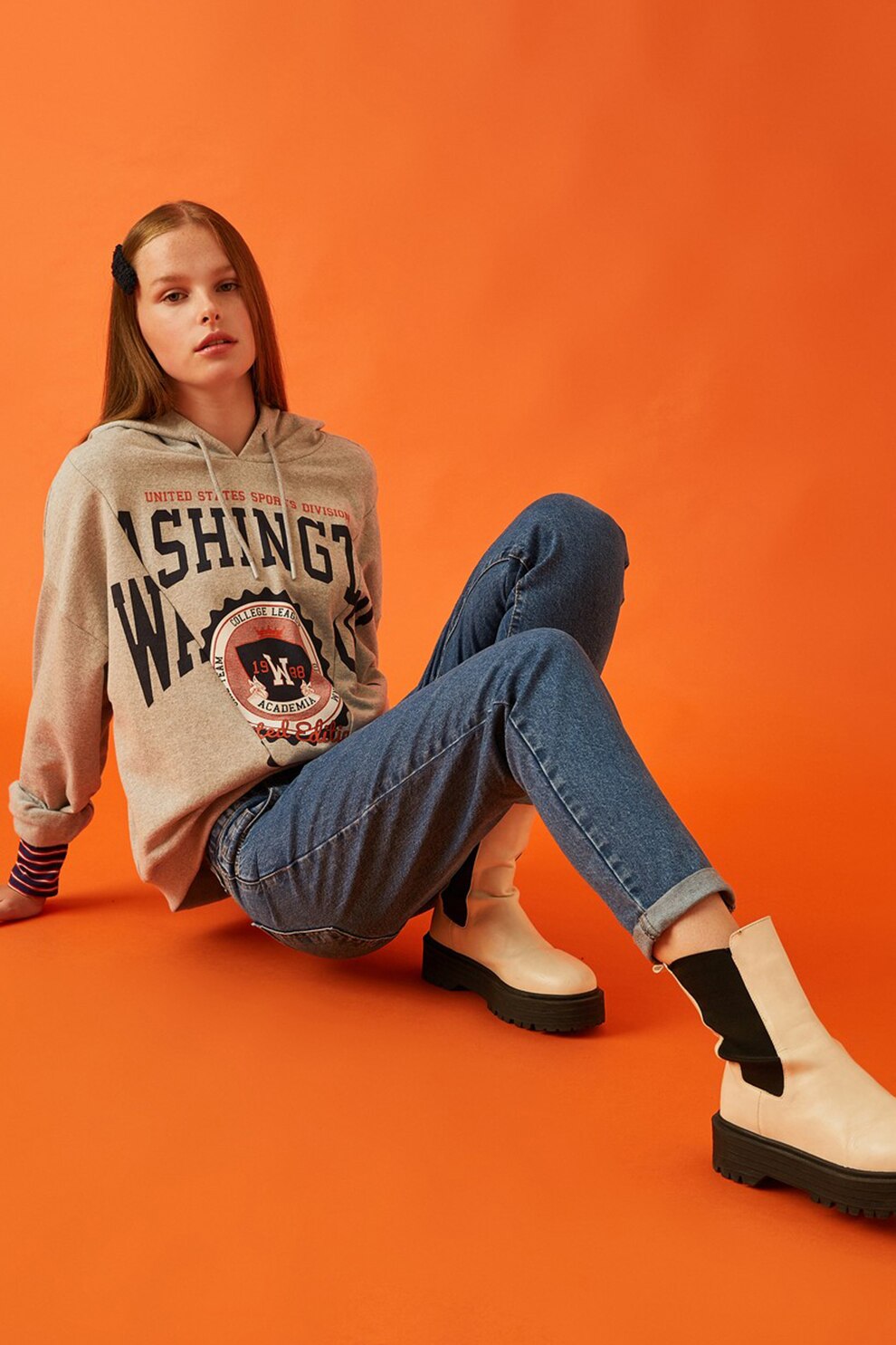 KOTON, Blugi mom fit cu talie inalta, Albastru inchis