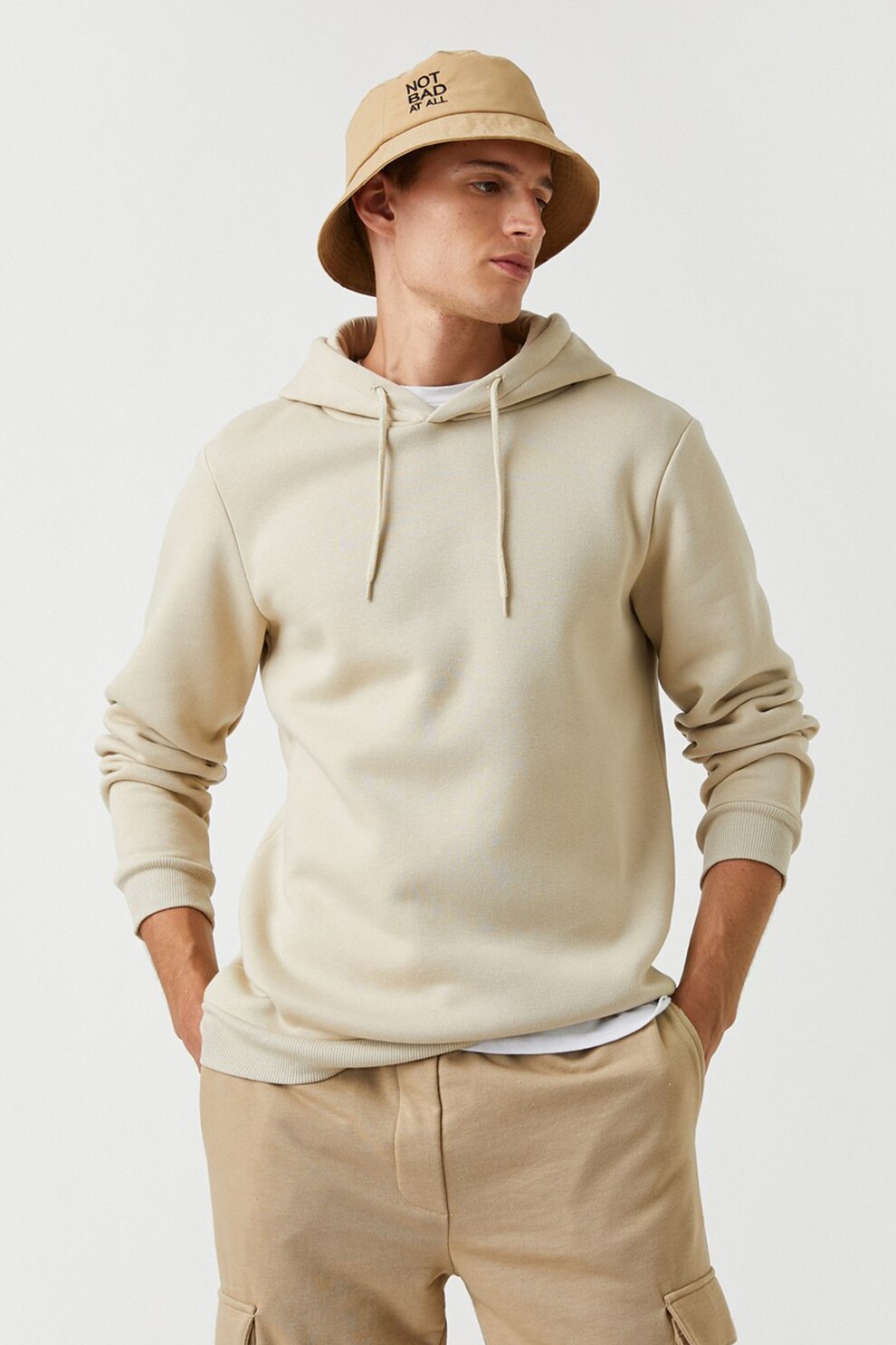 KOTON, Hanorac din amestec de bumbac cu snur de ajustare, Bej
