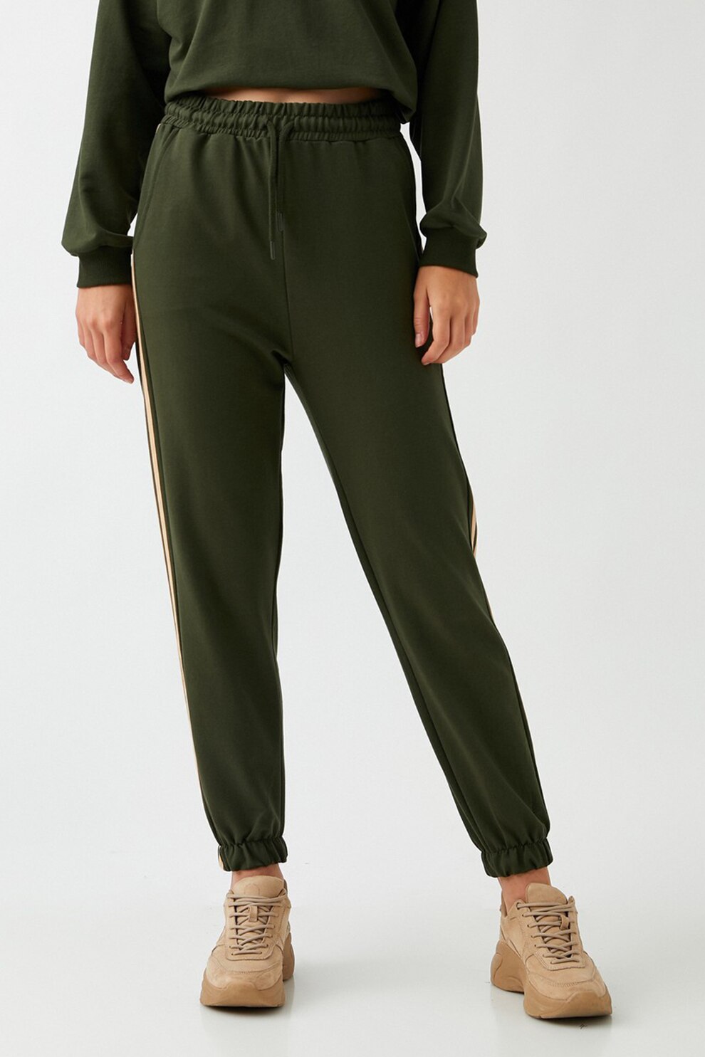 KOTON, Pantaloni sport cu talie ajustabila, Verde forest