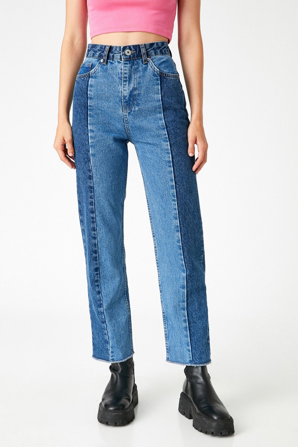 KOTON, Blugi cu croiala dreapta si talie inalta, Albastru