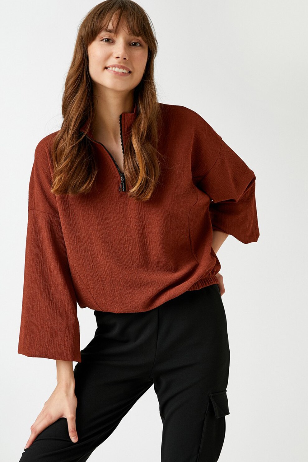 KOTON, Bluza lejera cu fenta cu fermoar, Scortisoara