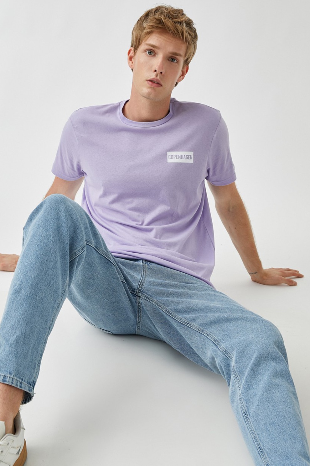 KOTON, Tricou regular fit cu detaliu cu imprimeu, Lila