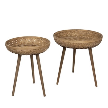 Set 2 masute din lemn si bambus maro Ø 50 cm x 60 h / Ø 42 cm x 46 h Set 2 masute din lemn si bambus maro Ø 50 cm x 60 h / Ø 42 cm x 46 h