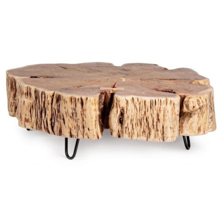 Холна маса Eneas с черни железни крака, плот от естествено дърво, Bizzotto, 90 см x 90 см x 30 в