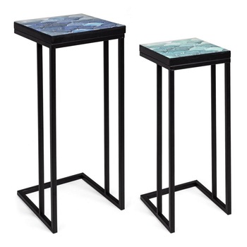 Set 2 masute cu cadru din fier negru si blat mdf Reef 28 cm x 28 cm x 66 h; 33 cm x 33 cm x 74 h Set 2 masute cu cadru din fier negru si blat mdf Reef 28 cm x 28 cm x 66 h; 33 cm x 33 cm x 74 h