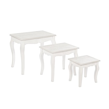 Set 3 masute lemn alb patinat Clorine 30 cm x 24 cm x 29 h; 41 cm x 31 cm x 38 h; 53 cm x 35 cm x 47 h Set 3 masute lemn alb patinat Clorine 30 cm x 24 cm x 29 h; 41 cm x 31 cm x 38 h; 53 cm x 35 cm x 47 h