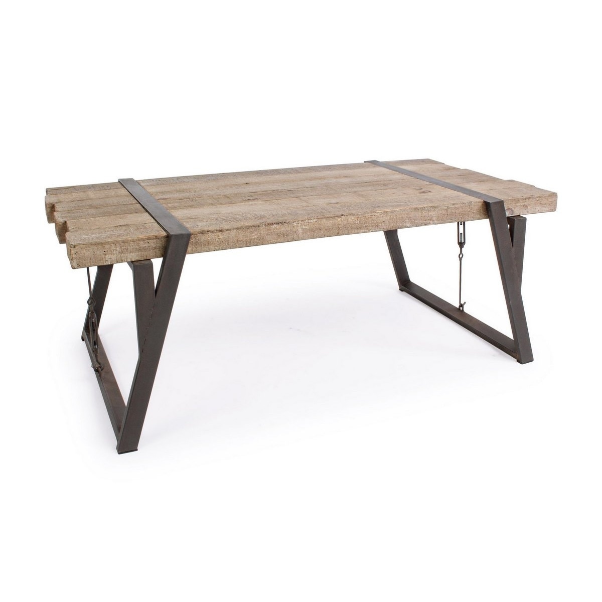 Masuta de cafea cu picioare din fier maro si blat lemn Blocks 121 cm x 64 cm x 46 h