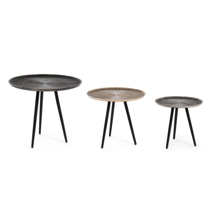 Set 3 masute din aluminiu negru auriu argintiu Tahir Ø 49 cm x 40 h
