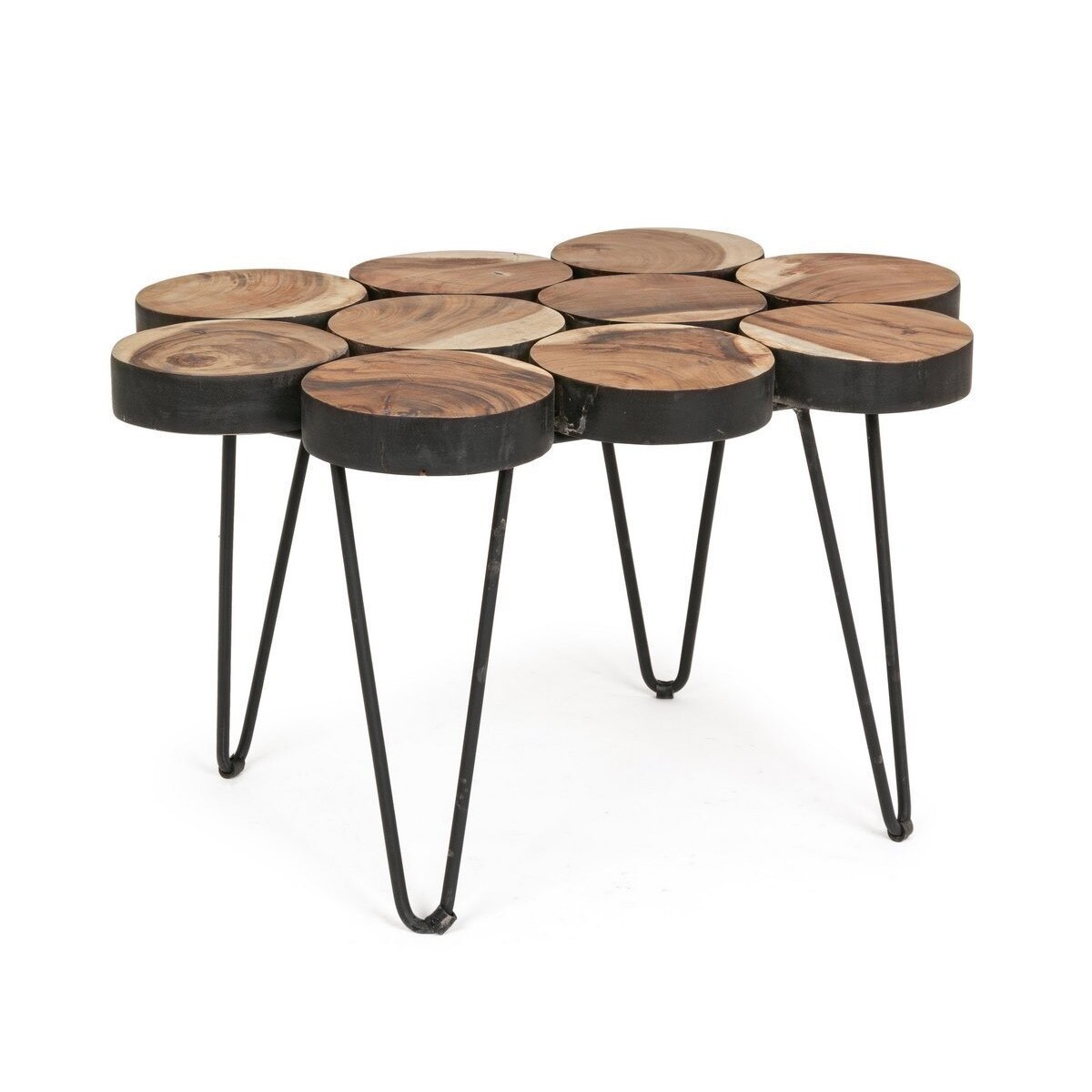 Masuta de cafea din fier negru cu blat din lemn maro Eimi 81 cm x 56 cm x 45 h