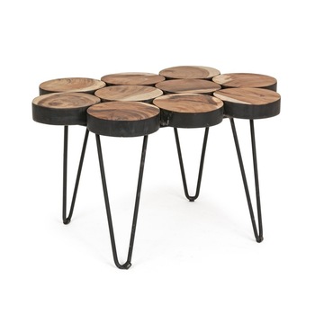 Masuta de cafea din fier negru cu blat din lemn maro Eimi 81 cm x 56 cm x 45 h Masuta de cafea din fier negru cu blat din lemn maro Eimi 81 cm x 56 cm x 45 h