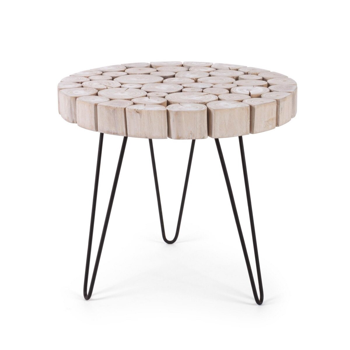 Masuta cu picioare fier negru si blat lemn natur Gonzalo Ø 56 cm x 49 h