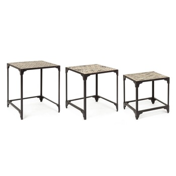 Set 3 masute din fier cu blat din lemn maro crem Persian 51 cm x 46 cm x 60 h Set 3 masute din fier cu blat din lemn maro crem Persian 51 cm x 46 cm x 60 h