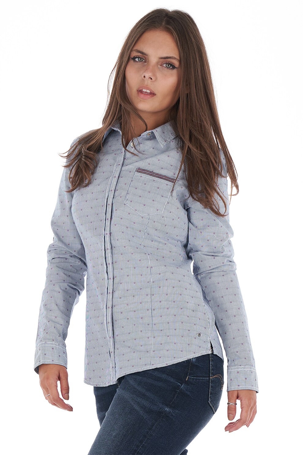 Lee Cooper, Camasa cu dungi si maneci ajustabile, Albastru deschis, M