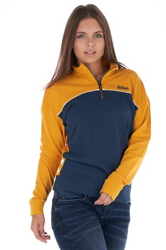 Lee Cooper, Bluza sport cu model colorblock si fenta cu fermoar, Bleumarin/Galben mustar, S Lee Cooper, Bluza sport cu model colorblock si fenta cu fermoar, Bleumarin/Galben mustar, S