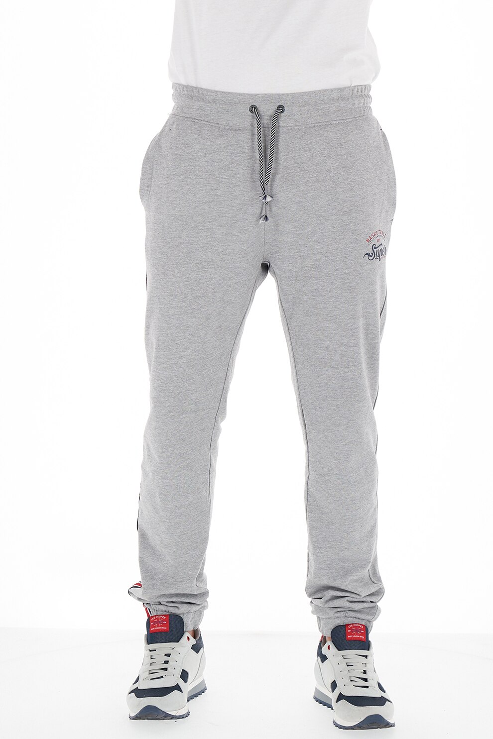 Kenvelo, Pantaloni sport din amestec de bumbac cu imprimeu logo, gri deschis, rosu inchis, bleumarin