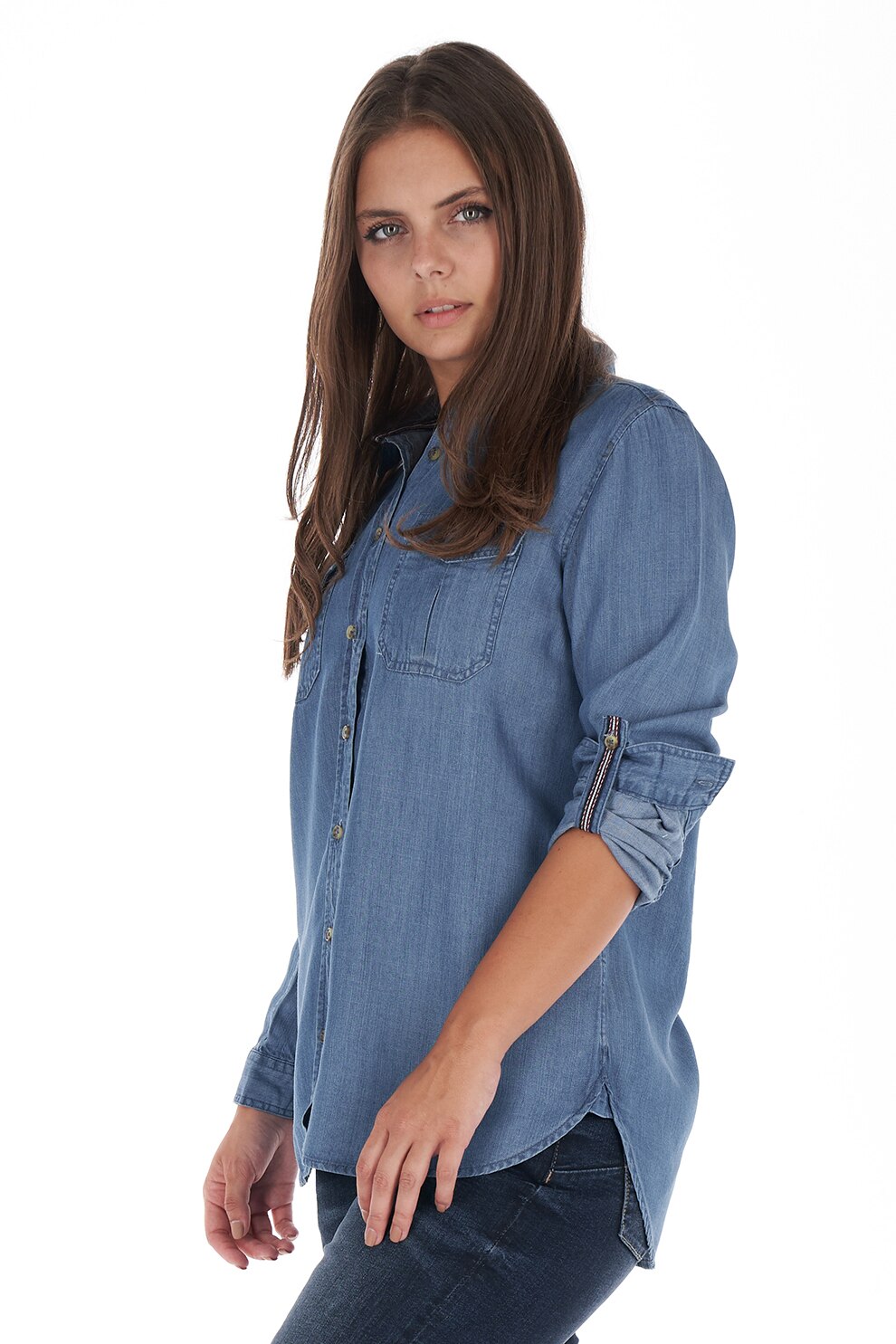 Lee Cooper, Camasa din denim cu buzunare cu clapa, Albastru