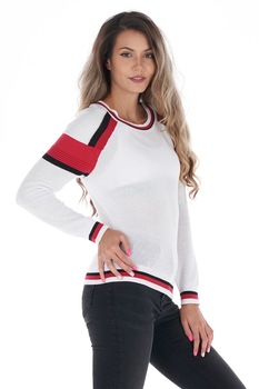 Lee Cooper, Pulover cu maneci lungi si detalii contrastante, Alb/Rosu Lee Cooper, Pulover cu maneci lungi si detalii contrastante, Alb/Rosu