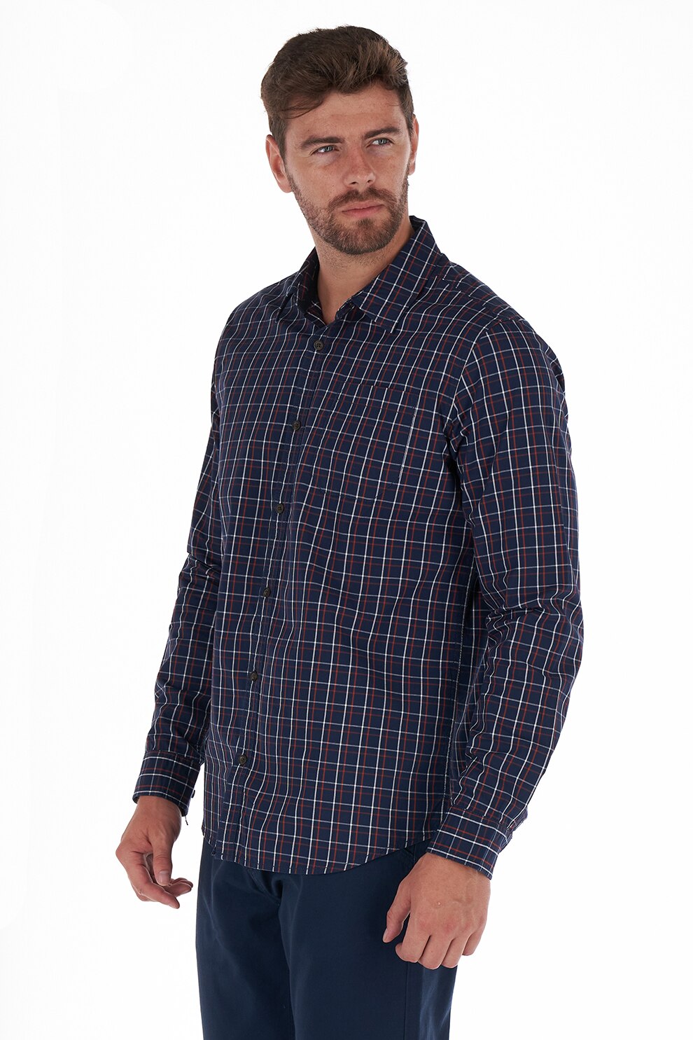 Kenvelo, Camasa in carouri cu maneci lungi, Bleumarin/Alb/Rosu inchis