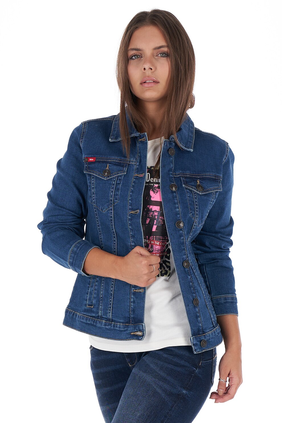 Lee Cooper, Jacheta din denim cu buzunare pe piept, Albastru