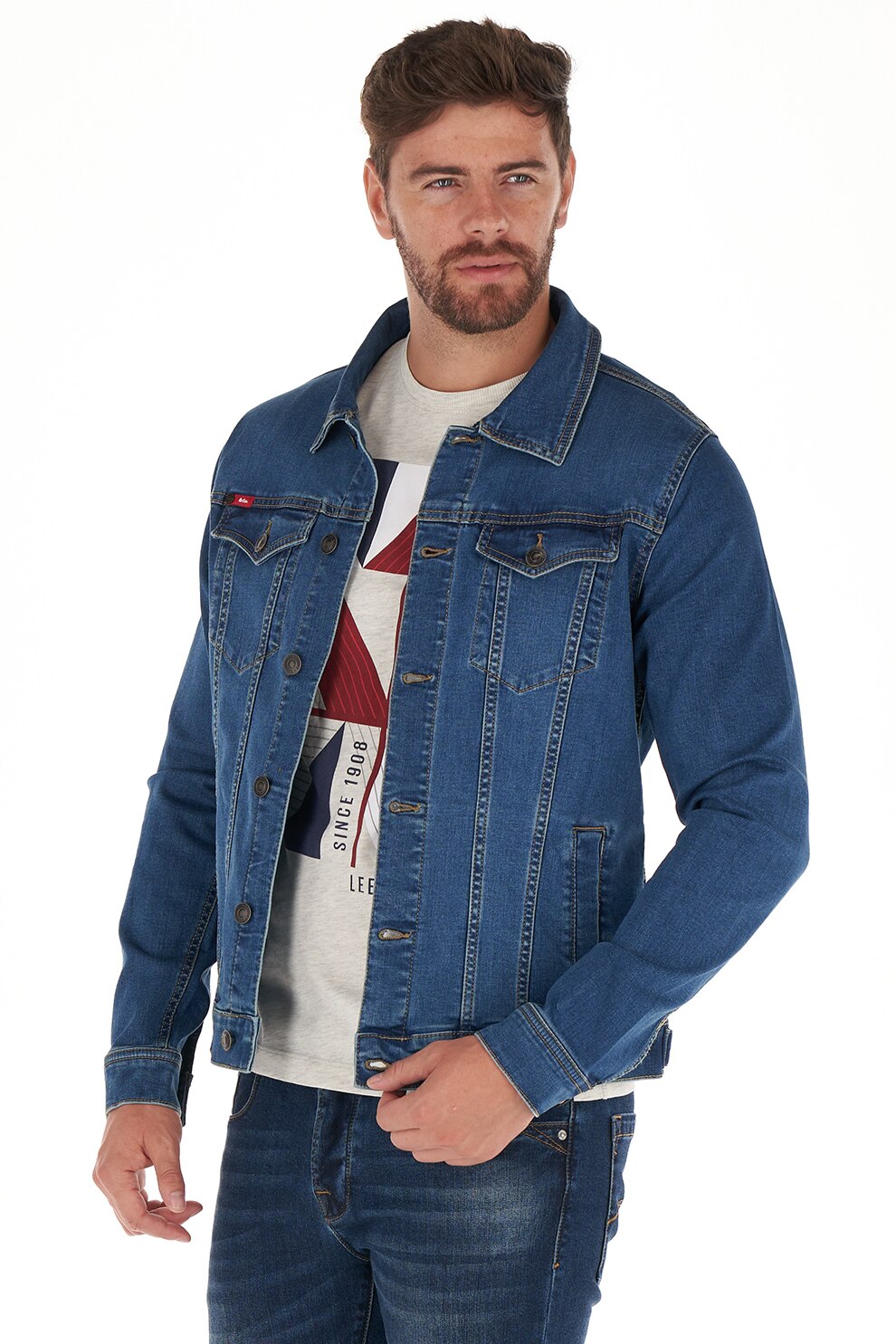 Lee Cooper, Jacheta din denim cu buzunare cu clapa, Albastru