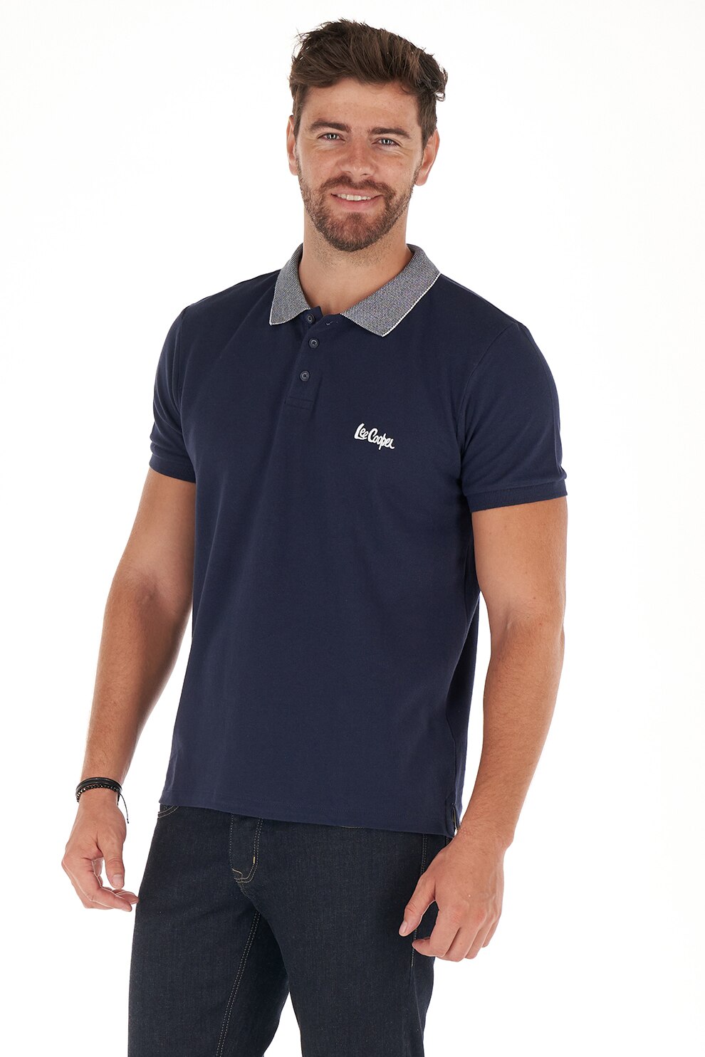 Lee Cooper, Tricou polo cu broderie logo, Bleumarin