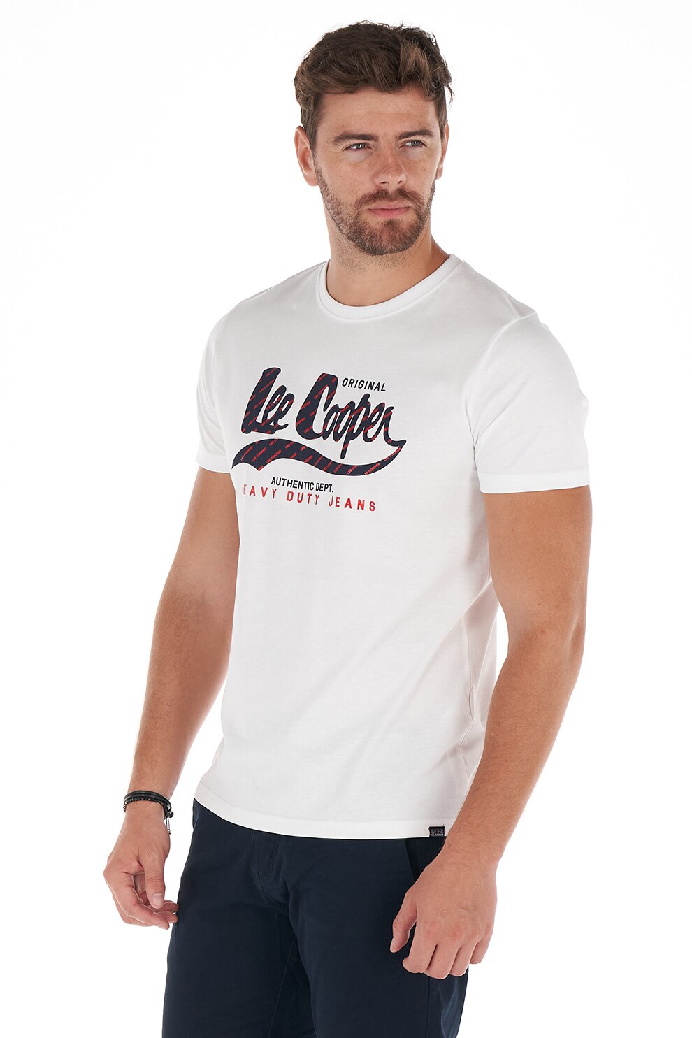 Lee Cooper, Tricou cu imprimeu logo, Alb/Bleumarin inchis