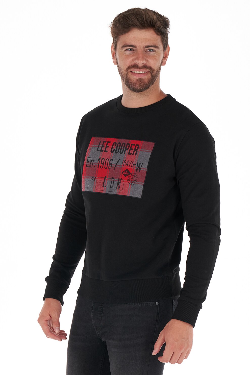 Lee Cooper, Bluza sport cu imprimeu logo si grafic, Negru, 2XL